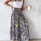 Boho Floral Print Shirred High Waist Wide Leg Pants