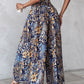 Boho Floral Print Shirred High Waist Wide Leg Pants