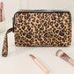 Brown Leopard Print PU Leather Wristlet Zipper Makeup Bag