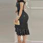 Velvet Off Shoulder Multicolor Sequin Patch Ruffle Hem Party Dress