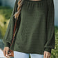 Green Scoop Neck Puff Sleeve Waffle Knit Top