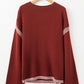 Red Dahlia Color Contrast Trim Drop Shoulder Crew Neck Sweater