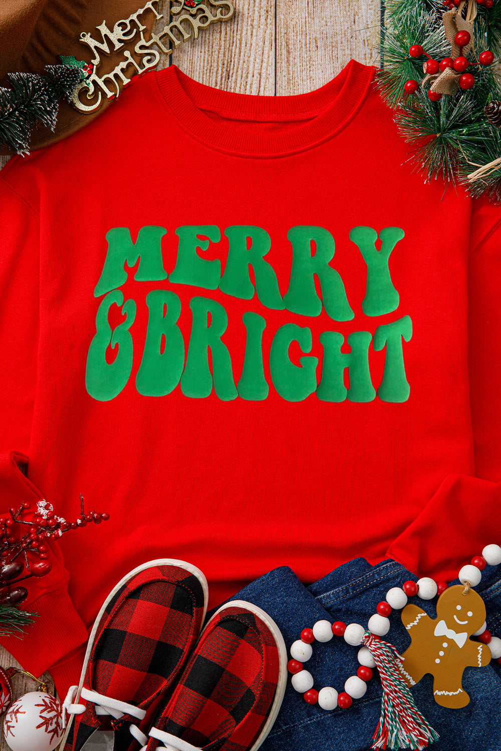 Red MERRY & BRIGHT Drop Shoulder Crewneck Sweatshirt