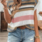 Pink Stripe Color Block Eyelet Knit Short Sleeve Sweater Tee