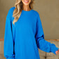 Sky Blue Solid Color Drop Shoulder Long Sleeve Basic Sweatshirt