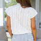 White Cable Knit Colorblock Satin Bowknot Short Sleeve Sweater