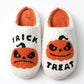 White Halloween Pumpkin Trick Or Treat Plush Slippers