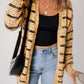 Beige Striped Pom Pom Knit Open Front Long Cardigan