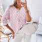 Light Pink Checkered Knitted Lace-up Ruffled 3/4 Sleeve Cardigan