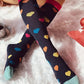 Navy Blue Valentine Heart Pattern Contrast Trim Mid-length Socks