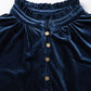 Navy Blue Frilled Neck Buttoned Front Velvet Top