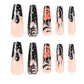 Black Halloween Pattern Long Coffin Shape False Nail Set