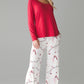 Red Solid Top and Christmas Pants Two Piece Lounge Set