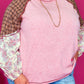 Pink Checkered Paisley Patchwork Raglan Sleeve Seamed Plus Size Top