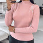 High Neck Knit Sweater Fleece Lined Front Button Basic Layering Soft Thermal Top