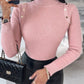 High Neck Knit Sweater Fleece Lined Front Button Basic Layering Soft Thermal Top