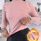 High Neck Knit Sweater Fleece Lined Front Button Basic Layering Soft Thermal Top