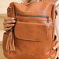 Brown Tassel Decor Retro PU Large Capacity Backpack