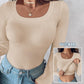 U Neck Built in Bra Long Sleeve Ribbed Top