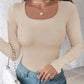 U Neck Built in Bra Long Sleeve Ribbed Top