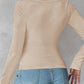 U Neck Built in Bra Long Sleeve Ribbed Top