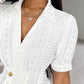 Buttoned Eyelet Embroidery Short Sleeve Top