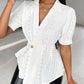 Buttoned Eyelet Embroidery Short Sleeve Top