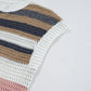 Pink Stripe Color Block Eyelet Knit Short Sleeve Sweater Tee