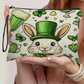 Green St Patricks Pattern Print Zipper Wristlet Canvas Makeup Bag