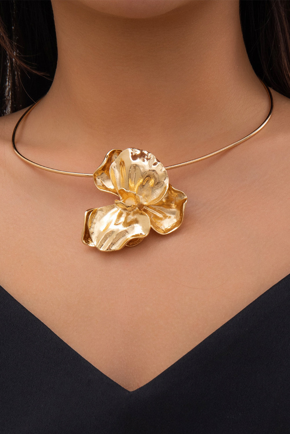 Gold Plated 3D Flower Hoop Necklace