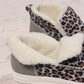 Dark Grey Leopard Print Ankle Patched Flat Winter Fur Boots