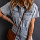 Light Blue Vintage Washed Buttons Pocketed Denim Romper