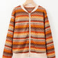 Orange Boho Striped Zip Up Long Sleeve Jacket