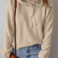 Beige Solid Color Drawstring Hooded Drop Shoulder Pullover Sweater