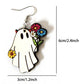 White Cute Ghost with Flower Halloween Hook Earrings