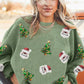 Grass Green Sequin Santa Clause Christmas Tree Patchwork Corded Sweatshirt