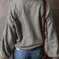 Light Grey Pearled Drop Shoulder Round Neck Sweater