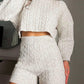 2 Piece Crewneck Long Sleeve Cable Knit Crop Sweater High Waist Shorts Tracksuits Outfits