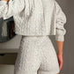 2 Piece Crewneck Long Sleeve Cable Knit Crop Sweater High Waist Shorts Tracksuits Outfits