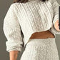 2 Piece Crewneck Long Sleeve Cable Knit Crop Sweater High Waist Shorts Tracksuits Outfits