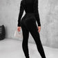 Velvet Zipper Design Ruched Long Sleeve Jumpsuit With Elastic Waistbelt