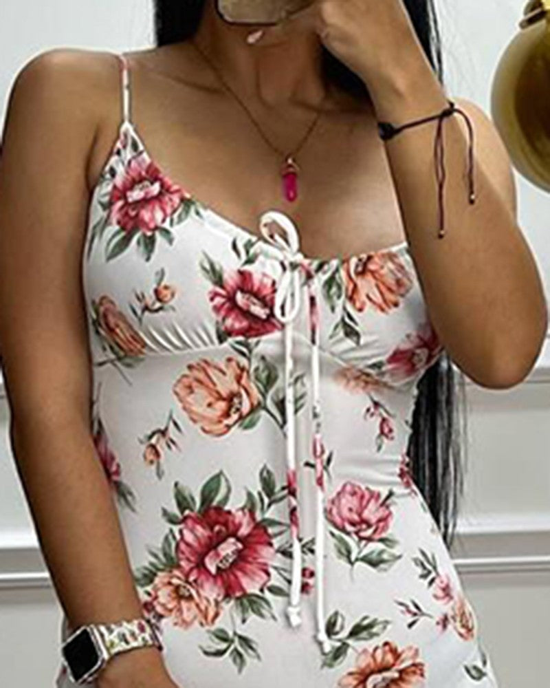 Floral Print Tied Detail Slit Dress