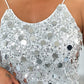 V Neck Spaghetti Strap Allover Sequin Tank Causal Top