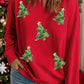 Racing Red Sequin Christmas Tree Pattern Drop Shoulder Plus Size Sweatshirt