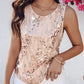 Glitter Sequin Round Neck Sleeveless Blouses Shirts Casual Sparkle Tank Top