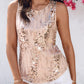 Glitter Sequin Round Neck Sleeveless Blouses Shirts Casual Sparkle Tank Top