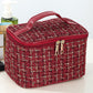 Fiery Red Plaid Zipper Large Cosmetic Bag with Handle