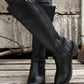 Black Side Zipper Knee High Chunky Low Heel Boots