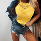 2 Pieces Halter Lace Up Water Soluble Lace Trim Sleeveless Tank Jacquard Casual Slim Fit Knit Top