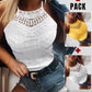 2 Pieces Halter Lace Up Water Soluble Lace Trim Sleeveless Tank Jacquard Casual Slim Fit Knit Top